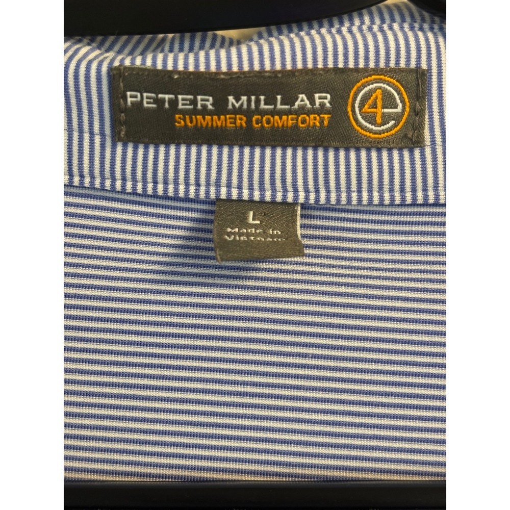 Peter Millar Summer Comfort Polo Shirt Mens Large Blue White Stripe Golf Crown L - Picture 2 of 6